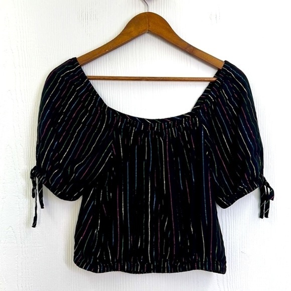 Express - Off The Shoulder Rainbow Stripe Black Crop Top Size Small - Picture 10 of 10